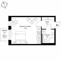 МЖК «Экография», планировка студии, 24.60 м²