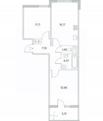 МЖК «Любоград», планировка 2-комнатной квартиры, 55.50 м²