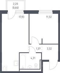 ЖК «Невская Долина», планировка 1-комнатной квартиры, 38.91 м²