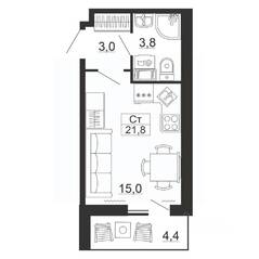 ЖК «Рубеж», планировка студии, 21.80 м²