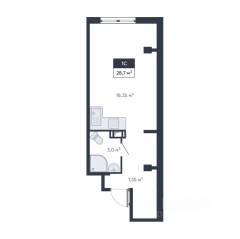 ЖК «Ромашки», планировка студии, 28.70 м²