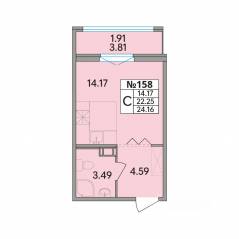 ЖК «Рождественский квартал», планировка студии, 24.16 м²