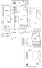 ЖК «Кинопарк», планировка 3-комнатной квартиры, 76.97 м²