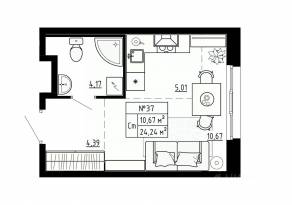 МЖК «Аннино Сити», планировка студии, 24.23 м²