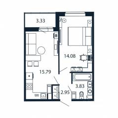 ЖК «Полис ЛАВрики», планировка 1-комнатной квартиры, 36.10 м²