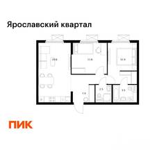 ЖК «Ярославский квартал», планировка 2-комнатной квартиры, 58.90 м²