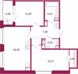 ЖК «Дом на Курской», планировка 2-комнатной квартиры, 60.10 м²