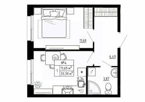 МЖК «Аннино Сити», планировка 1-комнатной квартиры, 33.39 м²
