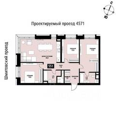 ЖК «Шелепиха», планировка 3-комнатной квартиры, 93.80 м²
