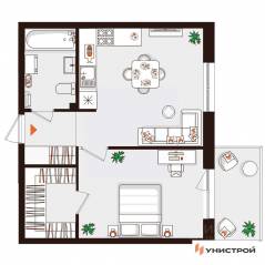 МЖК «Лисино», планировка 1-комнатной квартиры, 43.00 м²