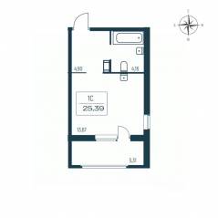 ЖК «Расцветай в Янино», планировка студии, 24.70 м²