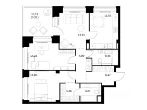 ЖК «Nova», планировка 3-комнатной квартиры, 81.50 м²