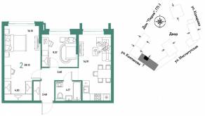 ЖК «Страна.Парковая», планировка 2-комнатной квартиры, 58.13 м²