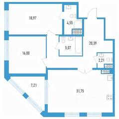 ЖК «Дефанс», планировка 2-комнатной квартиры, 101.30 м²