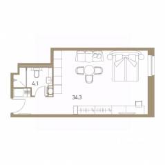 Апарт-комплекс «VIDI», планировка студии, 38.60 м²