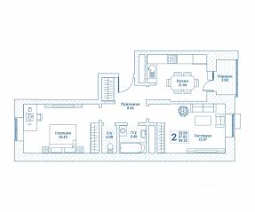 ЖК «Новоград Монино», планировка 2-комнатной квартиры, 59.70 м²