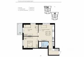 МЖК «Новая Дубровка», планировка 2-комнатной квартиры, 61.80 м²