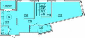 МЖК «Образцовый квартал 17», планировка 3-комнатной квартиры, 83.45 м²