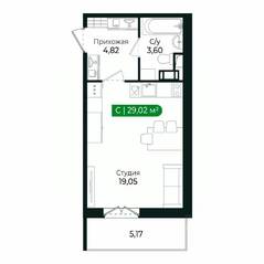 ЖК «Sertolovo Park», планировка студии, 29.02 м²