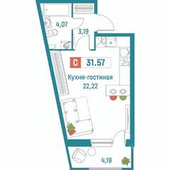 ЖК «Графика», планировка студии, 31.57 м²