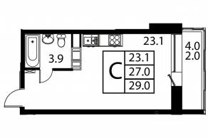 ЖК «Космос», планировка студии, 29.00 м²