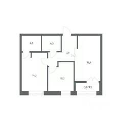 ЖК «NEWПИТЕР», планировка 2-комнатной квартиры, 58.85 м²