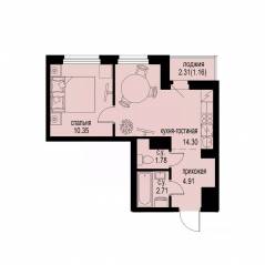 ЖК «ID Murino III», планировка 1-комнатной квартиры, 35.21 м²