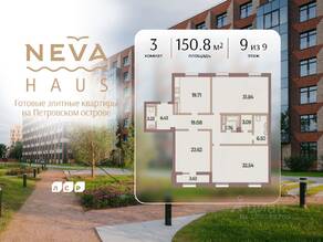 ЖК «Neva Haus», планировка 3-комнатной квартиры, 150.80 м²
