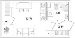 ЖК «Кинопарк», планировка студии, 22.30 м²