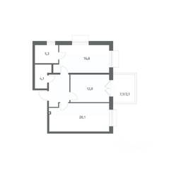 ЖК «Парусная 1», планировка 2-комнатной квартиры, 67.60 м²