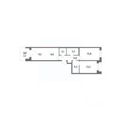 ЖК «Парусная 1», планировка 3-комнатной квартиры, 73.40 м²