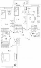 ЖК «Кинопарк», планировка 3-комнатной квартиры, 76.97 м²