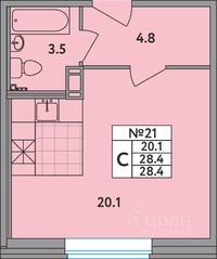 ЖК «Удача», планировка студии, 28.40 м²