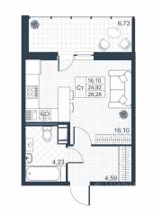 ЖК «Ново-Антропшино», планировка студии, 24.70 м²