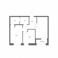 ЖК «NEWПИТЕР», планировка 2-комнатной квартиры, 58.38 м²