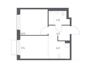 ЖК «Новое Внуково», планировка 1-комнатной квартиры, 35.16 м²
