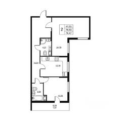 ЖК «Высота» (Бугры), планировка 2-комнатной квартиры, 78.47 м²