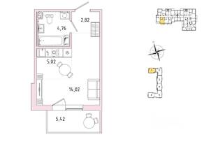 ЖК «IQ Гатчина», планировка студии, 28.25 м²