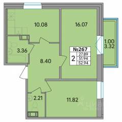 ЖК «Рождественский квартал», планировка 2-комнатной квартиры, 52.94 м²