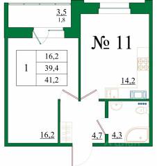 ЖК «Орловский бульвар», планировка 1-комнатной квартиры, 41.20 м²