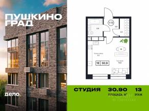ЖК «Пушкино Град», планировка студии, 30.90 м²