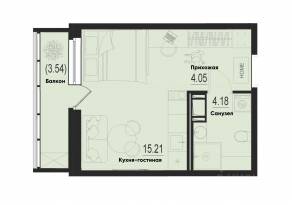 ЖК «ID Murino III», планировка студии, 24.50 м²