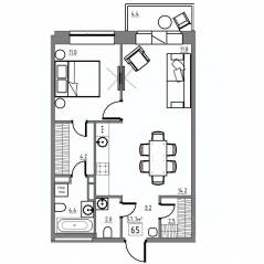 Апарт-комплекс «Residence 15», планировка 2-комнатной квартиры, 57.70 м²