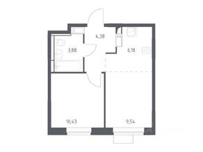 ЖК «Пятницкие Луга», планировка 1-комнатной квартиры, 34.41 м²