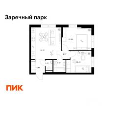 ЖК «Заречный парк», планировка 2-комнатной квартиры, 51.54 м²