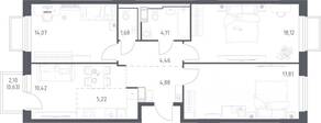 ЖК «Томилино Парк», планировка 3-комнатной квартиры, 81.40 м²