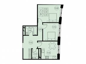 ЖК «7 небо», планировка 2-комнатной квартиры, 53.30 м²