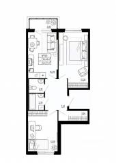 МЖК «Аннино Сити», планировка 2-комнатной квартиры, 62.27 м²