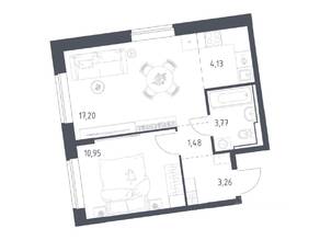ЖК «Подольские Кварталы», планировка 1-комнатной квартиры, 40.79 м²