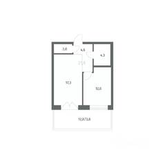 ЖК «NEWПИТЕР», планировка 1-комнатной квартиры, 44.15 м²